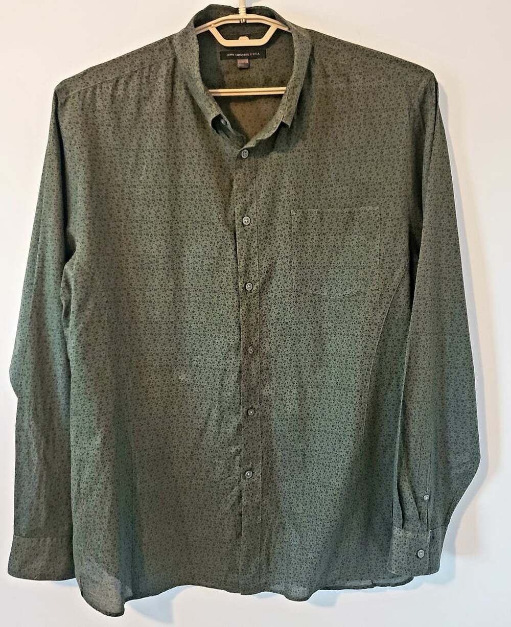 John Varvatos Green Floral Mens Long Sleeved Button Up Cotton Shirt Size XL euc